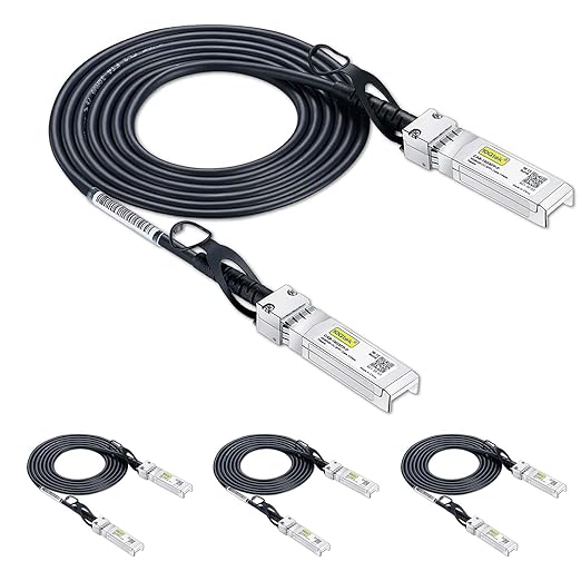 10Gtek SFP+ DAC Twinax Cable, 10G SFP+ to SFP+ Direct Attach Copper Patch Passive Cable for Cisco SFP-H10GB-CU1.5M, Meraki MA-CBL-TA-1.5M, Ubiquiti UniF, D-Link, Netgear, 1.5-Meter(5ft), 4-Pack