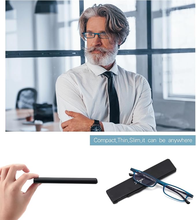 Ultra thin Lightweight Folding Reading Glasses Women Men TR90 Blue Light Blocking Anti UV/Eyestrain Foldable Compact Computer Readers Portable Unique Stretchable Slim Flat case Blue +2.25