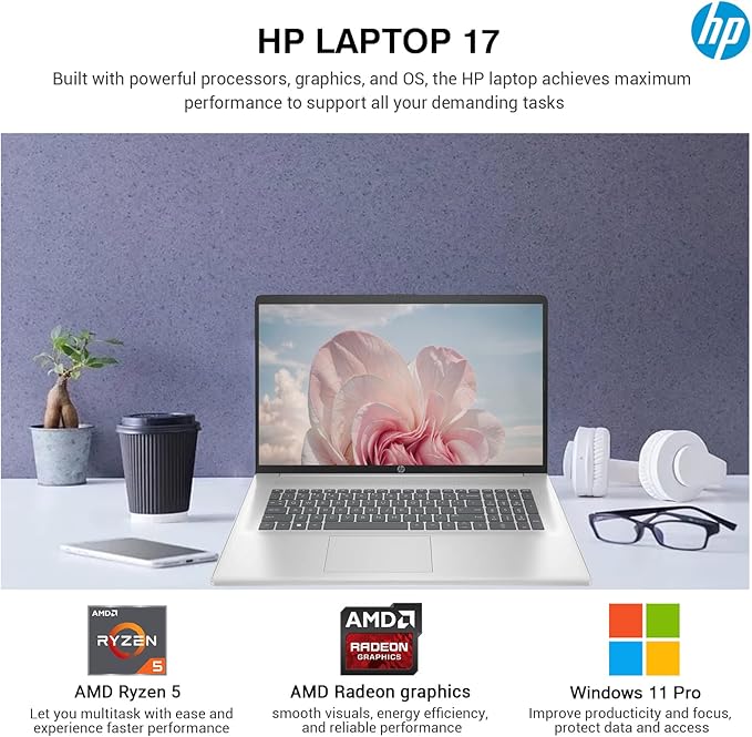 HP 2025 17 Inch Laptop Computer | 17.3" FHD IPS Business Laptop PC | AMD Ryzen 5 (6-Cores) | 64GB RAM 2TB SSD | Windows 11 Pro Lifetime Office | 10-Key Numbe Pad | USB-C Wi-Fi 6