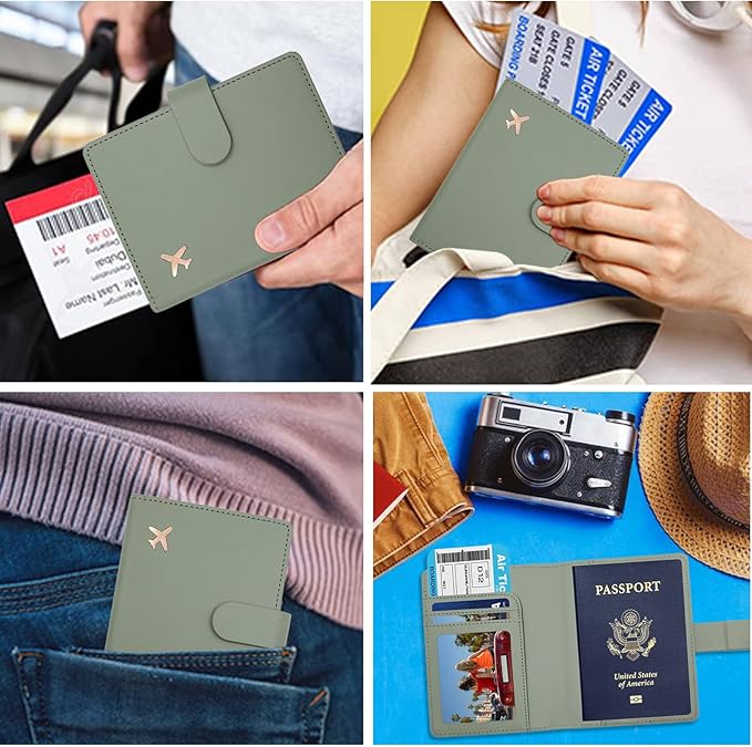 Deziliao Passport Holder,Passport Holder Card Slots, Passport and Vaccine Card Holder Combo, Cute Passport cover for Women and Men, with Waterproof Rfid Blocking, Passport Travel Wallet(Moss green)