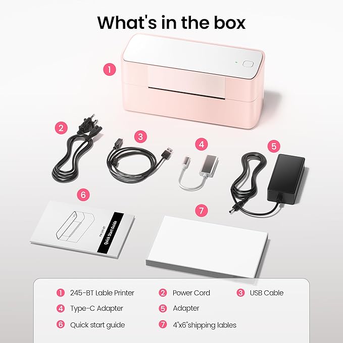 Itari Thermal Shipping Label Printer, 245BT Pink Thermal Label Printer 4x6, Bluetooth Address Label Printers for Business, Support iOS, Android, Windows, Amazon, Shopify, USPS