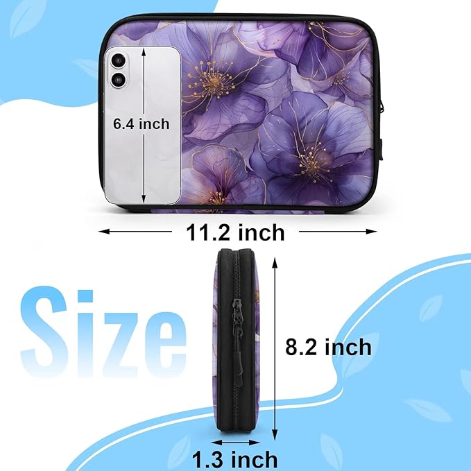 Purple Flowers Electronics Travel Organizer Case, Tech Accessories Cable Storage Bag for Cords, Charger, Phone, Hard Drive