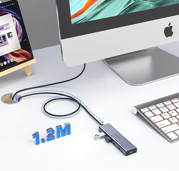 USB 3.0 HUB, TSUPY USB Splitter with 5 USB Ports and 4ft Extended Cable,Ultra-Slim Aluminium Data Hub Multi USB 3.0 Adapter HUB Compatible for Laptop,MacBook,PC, Printer, Mobile HDD and More