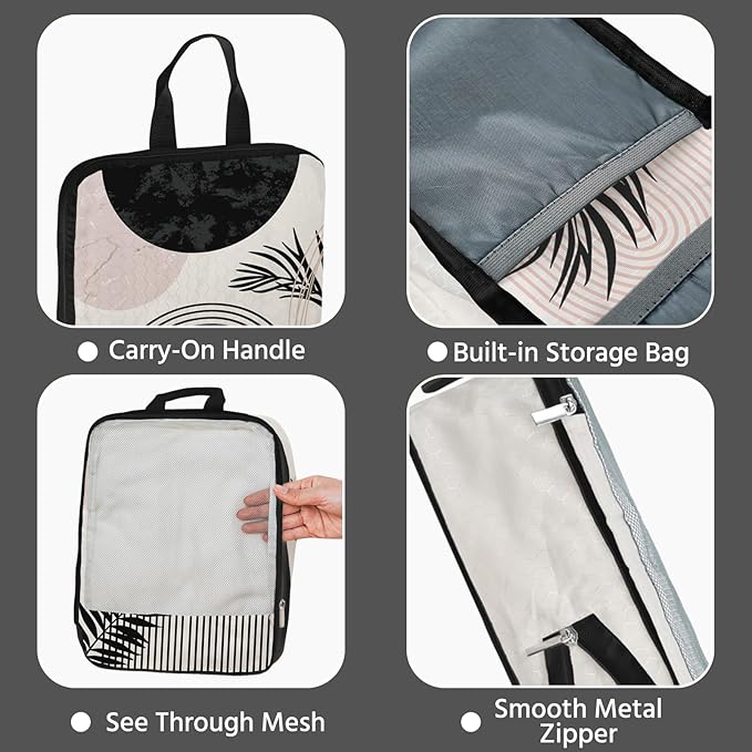 7 Pcs Compression Packing Cubes for Travel, Waterproof Suitcase Luggage Backpack Organizer with Toiletry Bag Travel Essentials for Women/Men-Black Bohemia