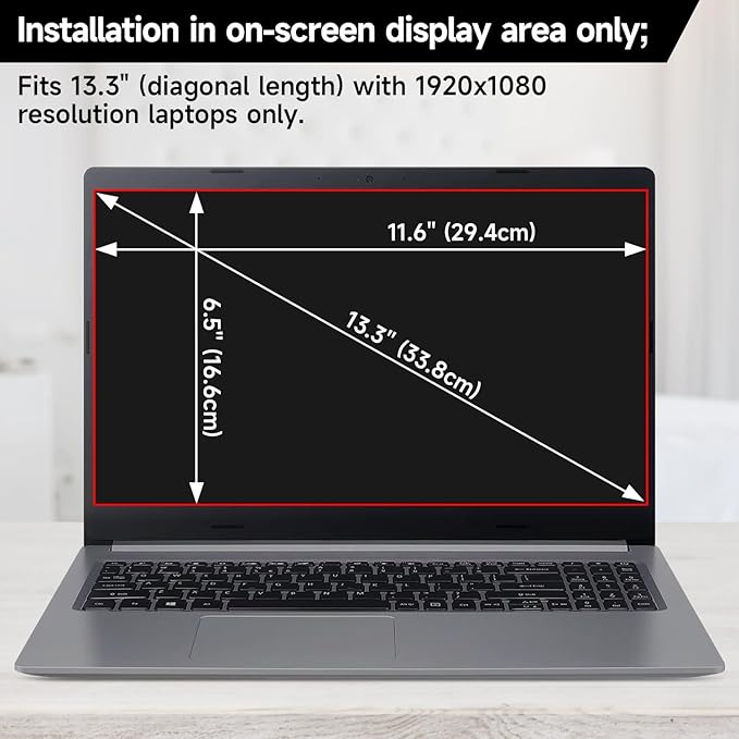13.3 Inch 1920x1080P (16:9) Laptop Privacy Screen Filter, Anti Blue Light Glare & Anti Scratch Computer Privacy Shield, Not for 13" with 16:10 Aspect Ratio Laptop