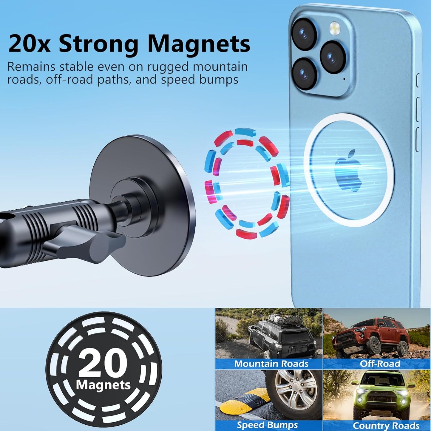 Metal Ultra Magnetic Phone Mount for Toyota 4Runner 2024 2023 2022 2021 2020-2010 5th Gen 4runner Accessories Dash Cell Phone Holder Adjustable Phone Stand Fit for All Smartphone for MagSafe