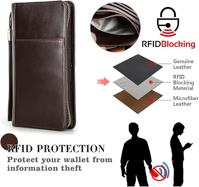 Top Grain Leather Travel Passport Wallet Holder for Man & Woman, Handmade with Three-Layer for 4 Passports & Multi Cards, RFID Blocking Large Capacity for Cards/Passports/Tickets, Brown
