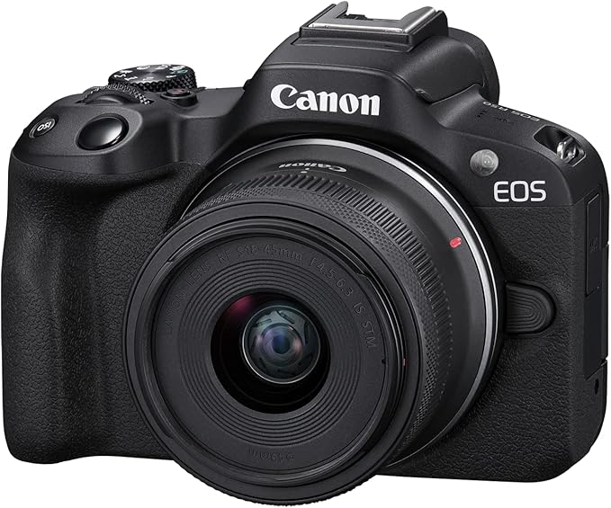 Canon EOS R50 Content Creator Kit, Hybrid Mirrorless Camera with RF-S18-45mm F4.5-6.3 IS STM Lens, Tripod Grip, Microphone, Wireless Remote Control, 24.2 MP CMOS (APS-C) Sensor, Vlogging Camera, Black