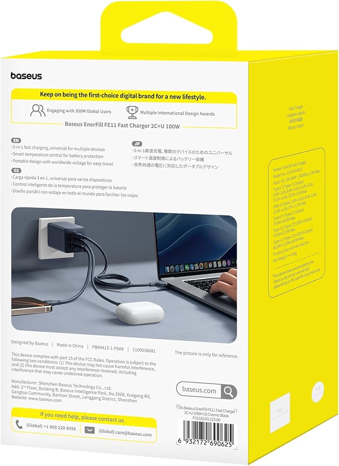 Baseus 100W USB C Charger Block, 3-Port Foldable Compact PPS Wall Charger, Fast Charging Power Adapter for MacBook Pro/Air, iPad, iPhone 17 Pro Max/Air, Galaxy S24, Steam Deck & More