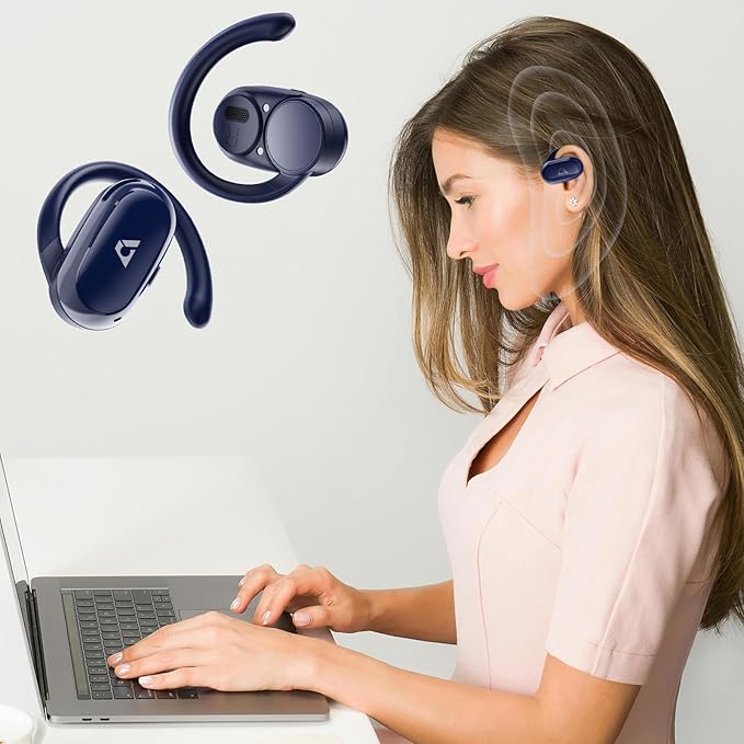 1Mii Open Ear Headphones, Wireless Sports Earbuds 60 Hours Long Playtime with Charging Case (Blue)