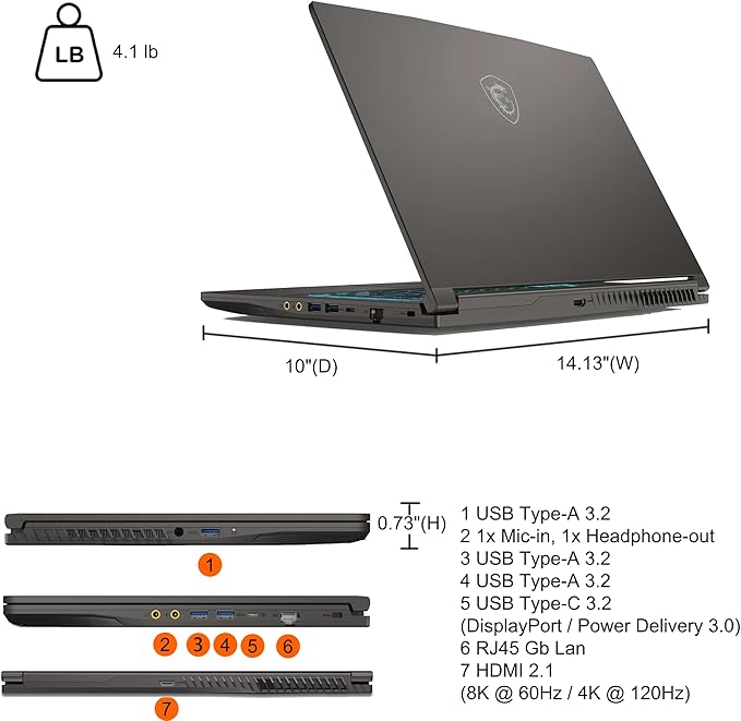 msi Thin 15 Gaming Laptop 15.6" FHD IPS 144Hz Intel Octa-core i5-13420H (Beats i7-12650H) 64GB RAM 1TB SSD GeForce RTX 4050 Backlit USB-C Wi-Fi6E Win11 ICP Hub