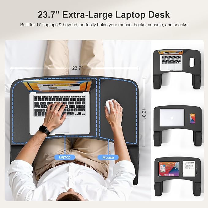 Lap Desk for Adults with Arm Rests,Ergonomic Laptop Pillow Stand for Bed,Couch,Floor,Large Table for Long Hours Work,Eating,Gaming,Reading and Writing,Lap Laptop Desk for College Dorm Room