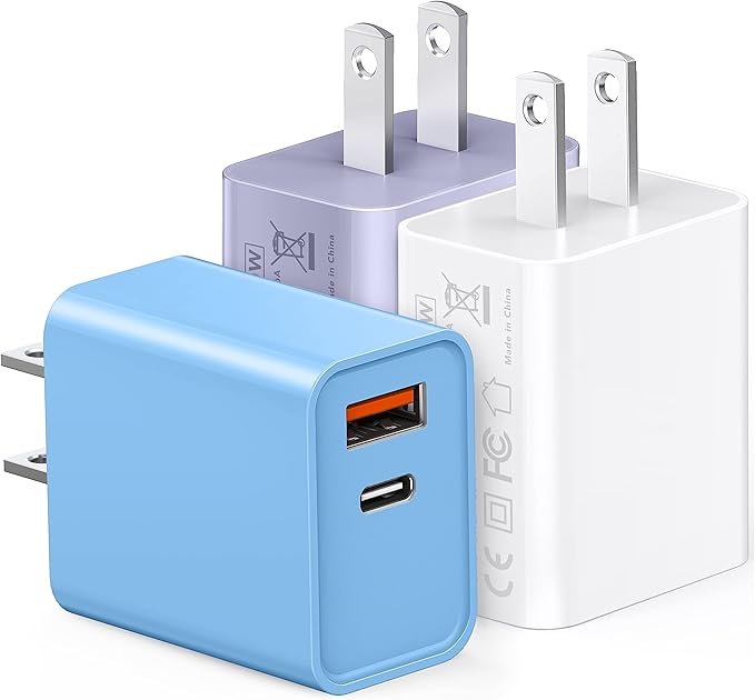 iPhone 15 16 17 Pro Max Charger, Upgraded Certified 3-Pack 20W Durable Dual Port PD Block Fast USB-C Wall Charger for iPhone14/15/16/17/Pro Max, XS/XR/X, iPad Pro, AirPods Pro, Samsung