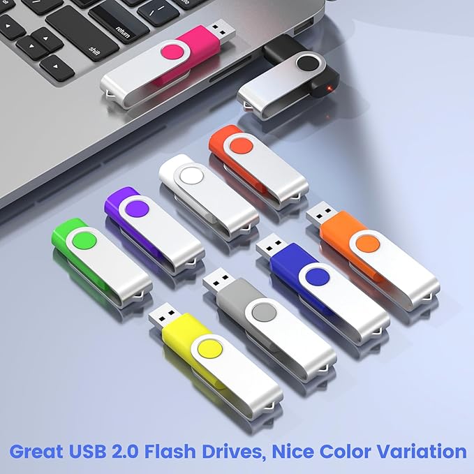 ABLAZE 1GB Flash Drive 10 Pack, USB 2.0 Memory Stick with Lanyards Swivel Thumb Drives Bulk 1GB Pendrive U Disk for Data Storage (Mixcolors)