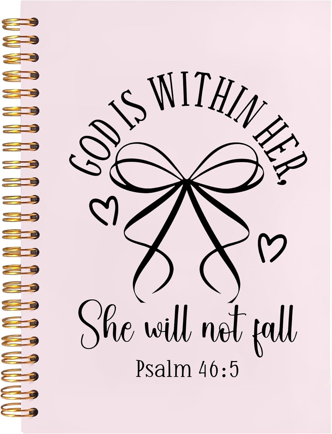 BearCake Pink Coquette Bow Christian Notebook Journal, God is Within Her She Will Not Fall Bible Journal for Women, Christian Religious Gifts for Woman, Hardcover Spiral Notebook 5.5x8.3