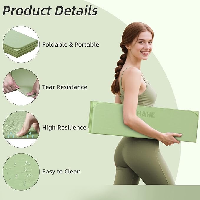 Foldable Yoga Mat, 74"Lx32"Wx1/3"Thick, Folding Exercise Mat, Non-slip Wide Pilates Mats for Home Workout/Travel, Portable Yoga Mat Thick for Yoga/Pilates/Camping/Floor Exercises