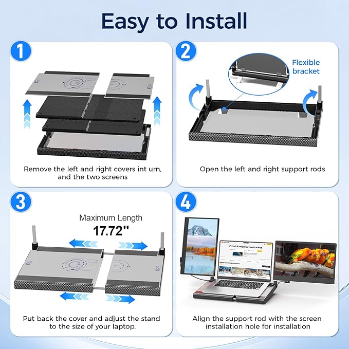 Laptop Screen Extender, 14" FHD 1080P Laptop Monitor Extender,Upgrade Cooling Base and Detachable Screen, Plug & Play Triple Screen Extender Compatible with Windows/Mac/Chrome