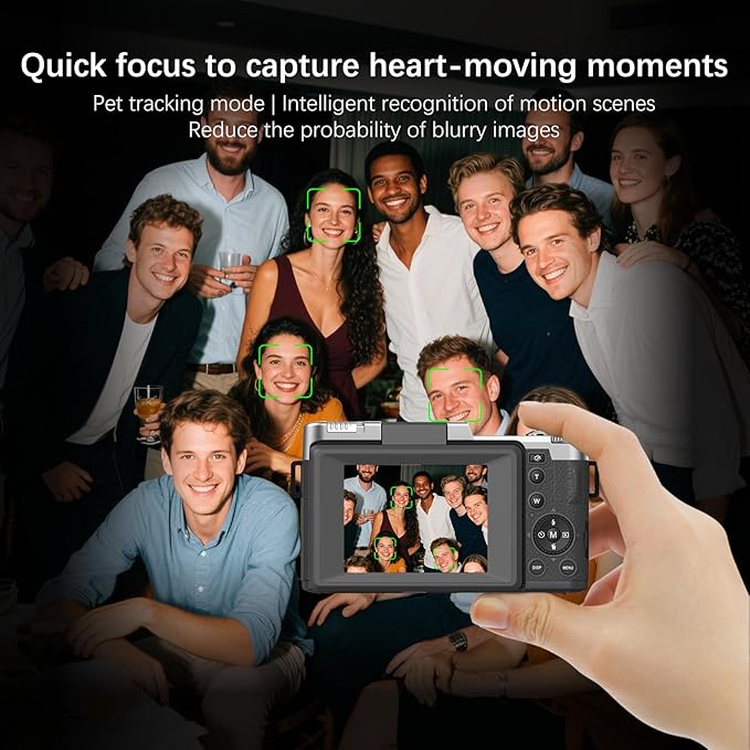 4K Digital Camera for Photography, 48MP Vlogging Camera for YouTube 2.8" 180° Flip Screen 18X Digital Zoom Compact Travel Cameras with 64GB SD Card & Card Reader,Mini Tripod,2 Batteries