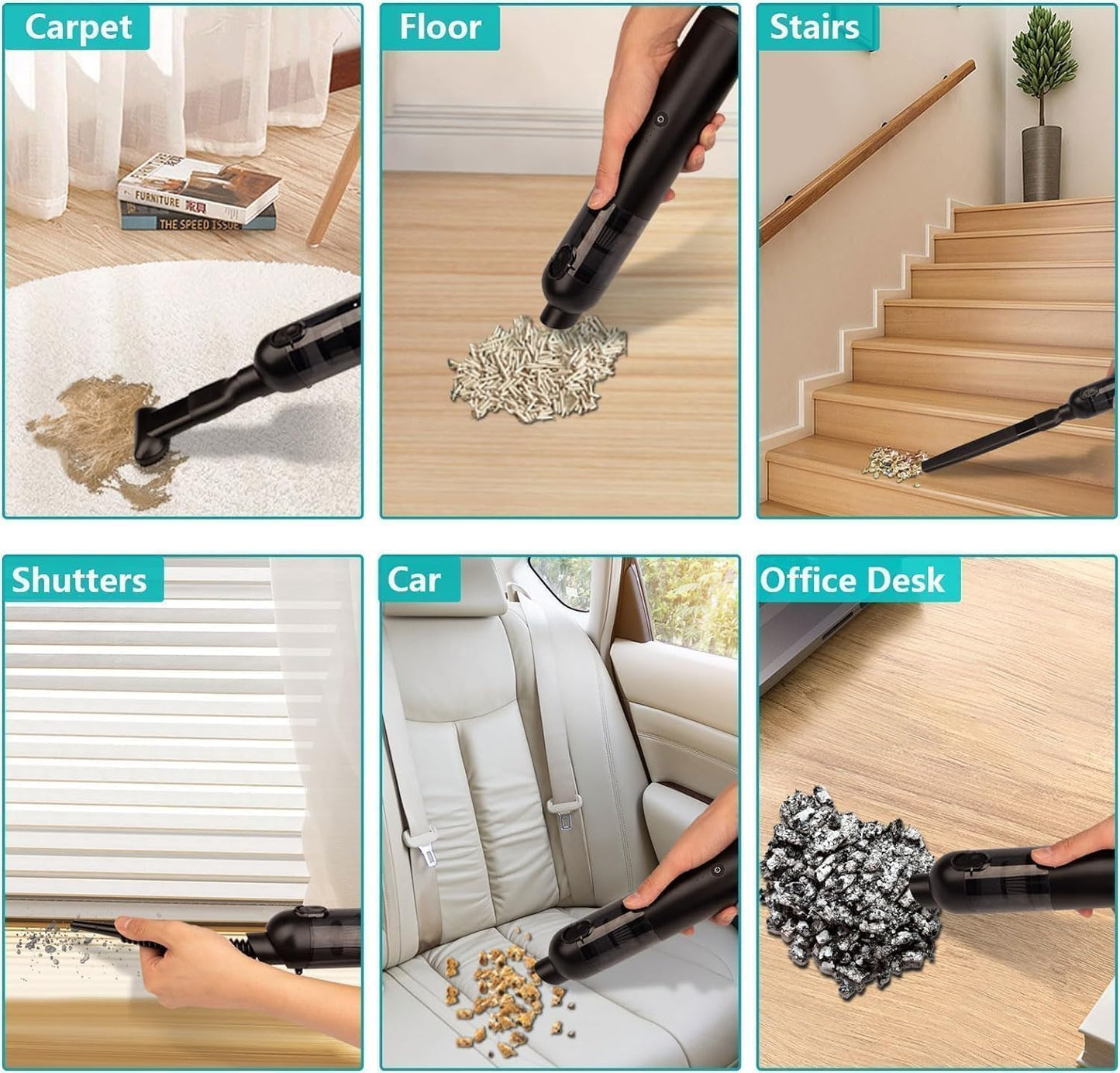 Car Vacuum, 4-in-1 Portable Mini Cordless Vacuum with 16,000PA Strong Suction, Brushless Motor, One-Touch to Empty, Lightweight Handheld Vacuum for Car, Home, Office, Pet Hair, Desk, Keyboards