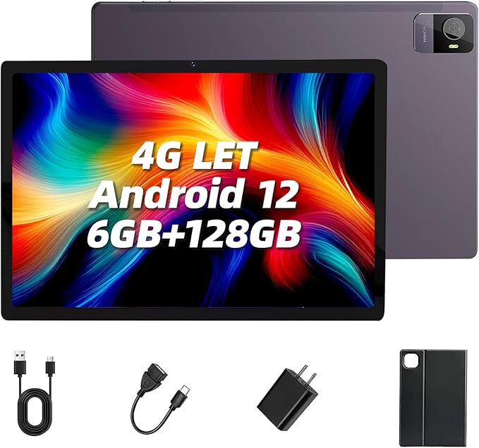 10.51 Inch 2K Android Tablets, All-Day Battery Life, Six-Core+Large Screen Tablet 128GB ROM 6GB RAM, 5MP+13MP Dual Camera Tablets PC, Android 12, 5G WiFi 5.0 BT, Gaming Tablet, USB Output