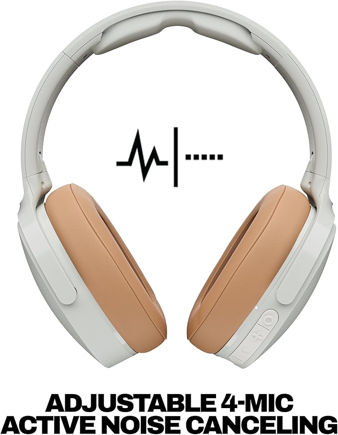 Skullcandy Hesh ANC Wireless Over-Ear Bluetooth Headphones, Active Noise Cancelling, Up to 22 Hrs Battery, Foldable Lightweight Design, Microphone for iPhone Android - Mod White