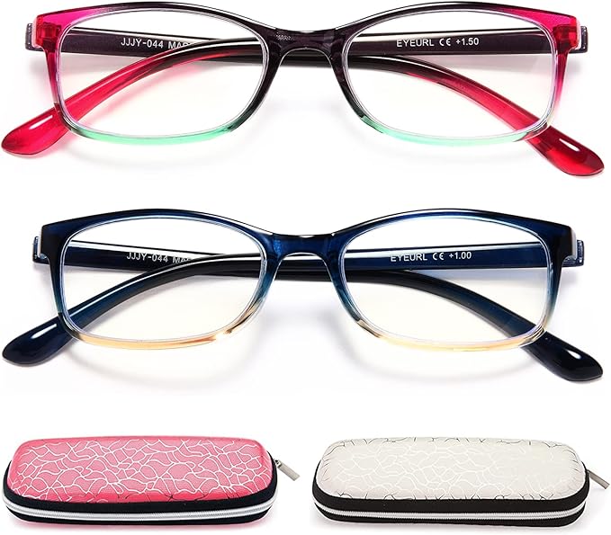EYEURL Reading Glasses for Women, 2 Pack Blue Light Blocking Readers Lightweight Filter UV Ray/Glare Anti Eyestrain 3.25