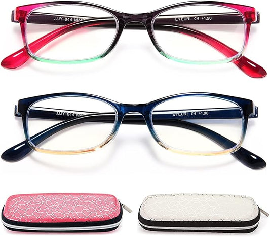 EYEURL Reading Glasses for Women, 2 Pack Blue Light Blocking Readers Lightweight Filter UV Ray/Glare Anti Eyestrain 2.75