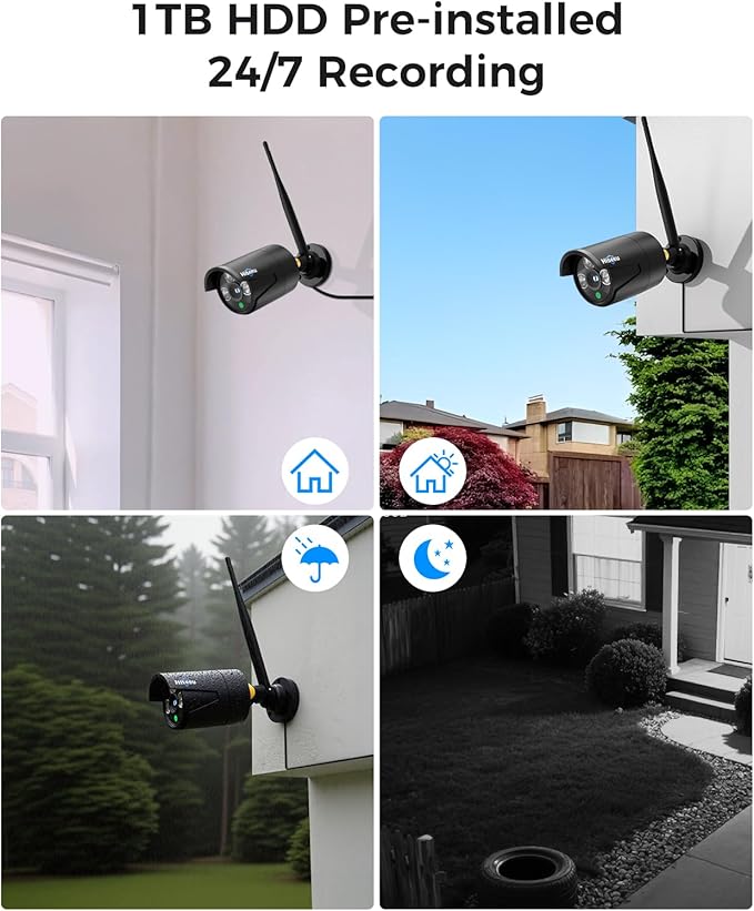Hiseeu [16CH Expandable] 2.4G/5G Wireless Pro Security Camera System, 10.1" LCD 8MP Monitor, Wired Plug-in Powered 4Pcs 5MP Outdoor Indoor Cameras, One-Way Audio, Waterproof, Motion Detection, 1TB HDD