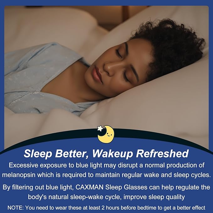 CAXMAN 99.9% Blue Light Glasses Sleep Glasses Orange Tinted Lens for Good Sleep Fit Over Glasses Fully Covered Your Eyes
