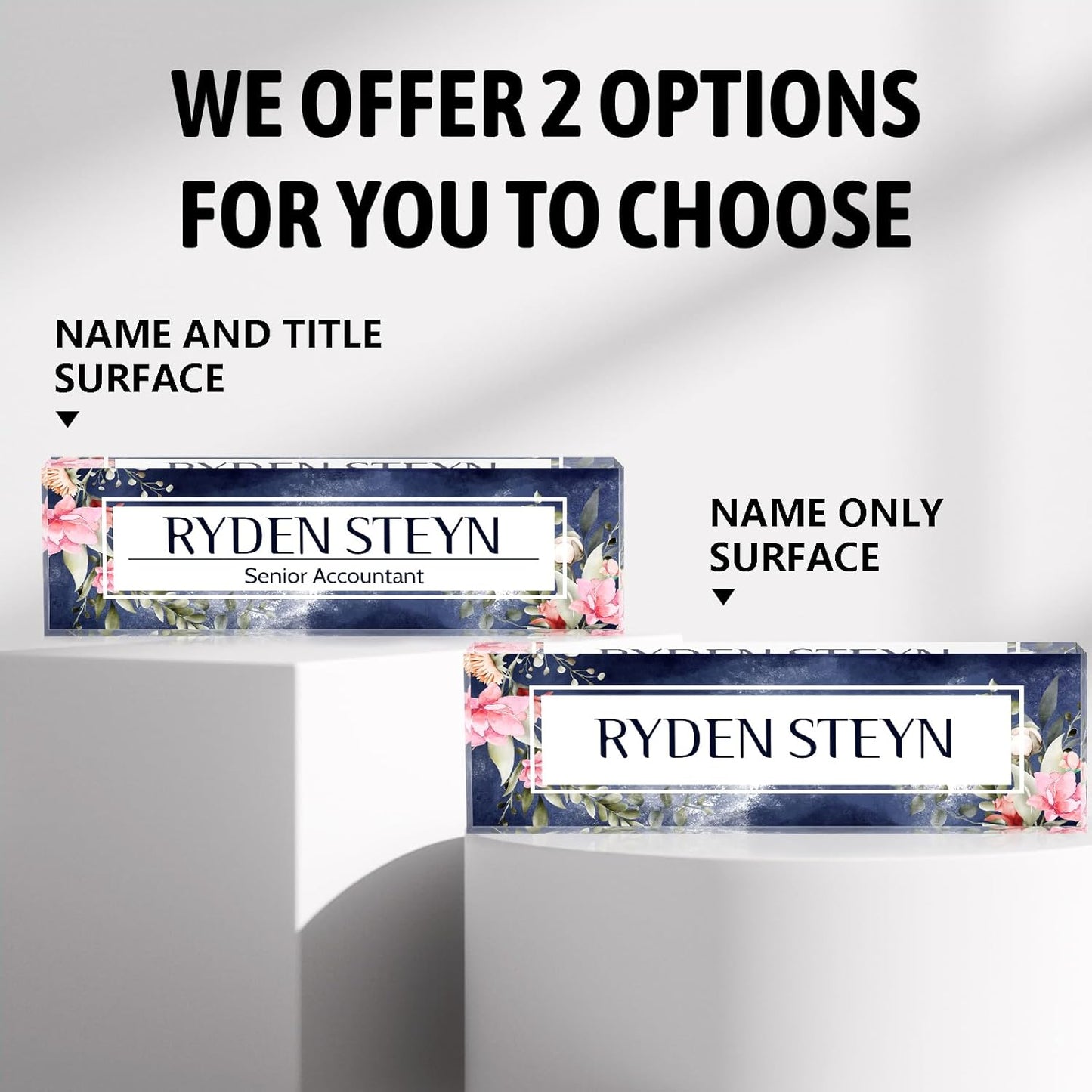 Acrylic Name Plate Personalized, Teacher Name Plates for Desks Classroom, Gifts for Teacher Boss Employee Appreciation Office Desk Decor (Midnight Flowers)