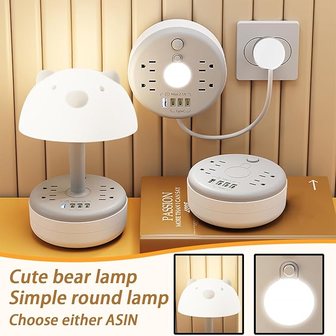 Power Strip Surge Protector with Desk Lamp, 6FT Retractable Extension Cord, 3 Light Modes, 4 AC Outlets, 1 Smart USB-A & 3 USB-C Ports, Portable Power Strip for Home Office Dorm