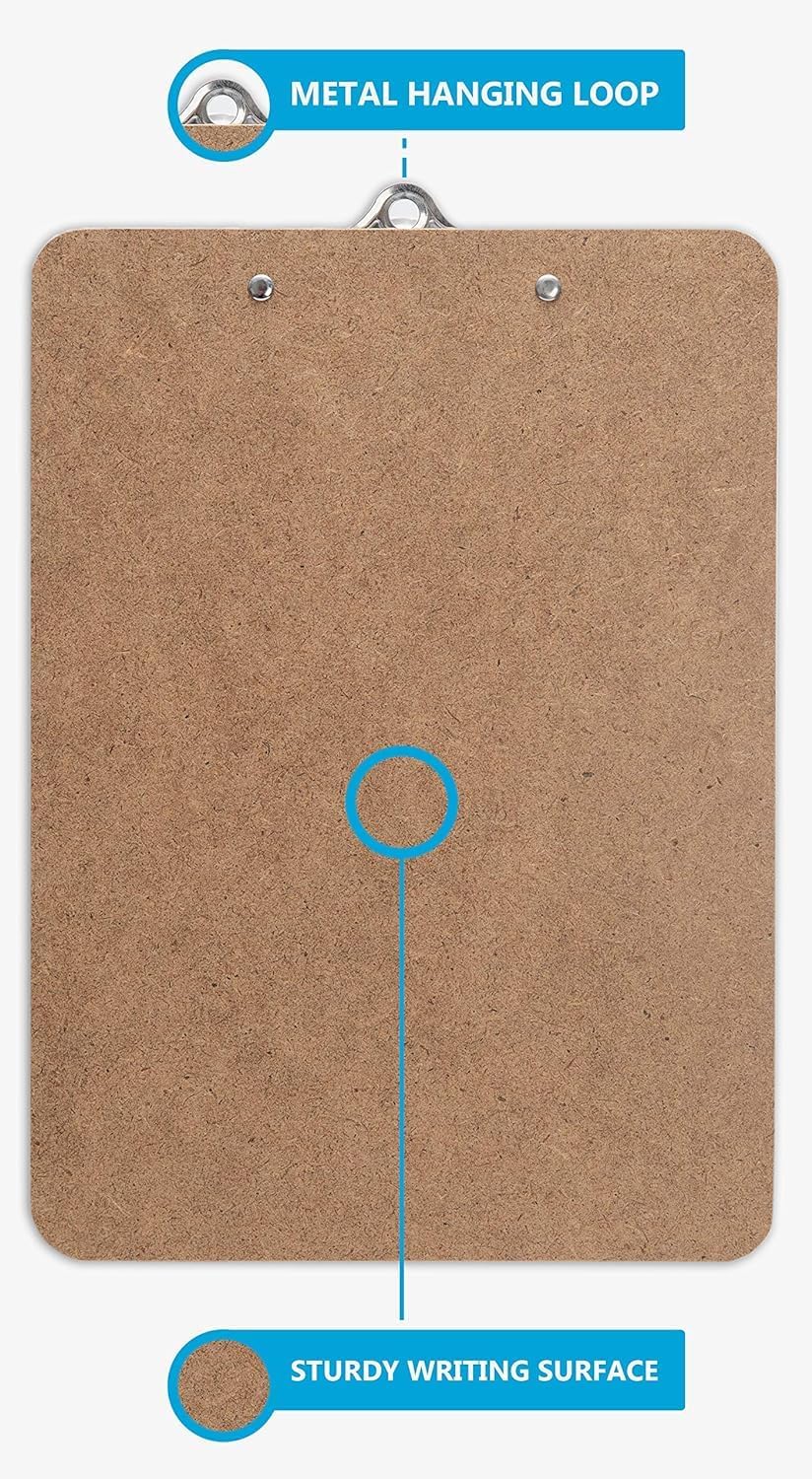 Letter Size Clipboard with Butterfly Clip (Pack of 5) - 9'' x 12.5'' Large Wood Clipboards for Classroom, Clipboards for Kids | Hardboard for Office, College, Teacher & Back to School Supplies