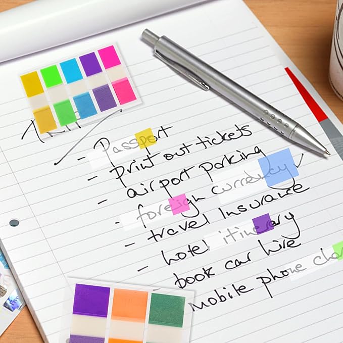 KICNIC Sticky Tabs 400 Pcs, 2 Sizes (1.77×0.79 in & 1.77×0.39 in) Fluorescent Pop Up Book Tabs, Adhesive Index Page Markers, Reusable School Office Supplies, 4 On-The-Go Dispensers (10 Colors)