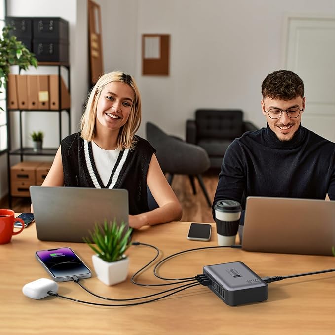 10 Ports USB C Charger Block, 450W USB Charging Station for Multiple Devices, 5 Type C + 5 USB A GaN PD Charger Hub, Compact Power Brick Super Fast Charging for MacBook, Ipad, iPhone, Samsung