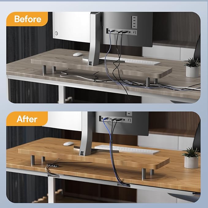 Delamu 157in Cable Management Under Desk, Safe & Tidy Under Desk Cable Management for Home & Office, Cord Organizer for Desks, Wire Organizer Kit, 10 Pack Grey