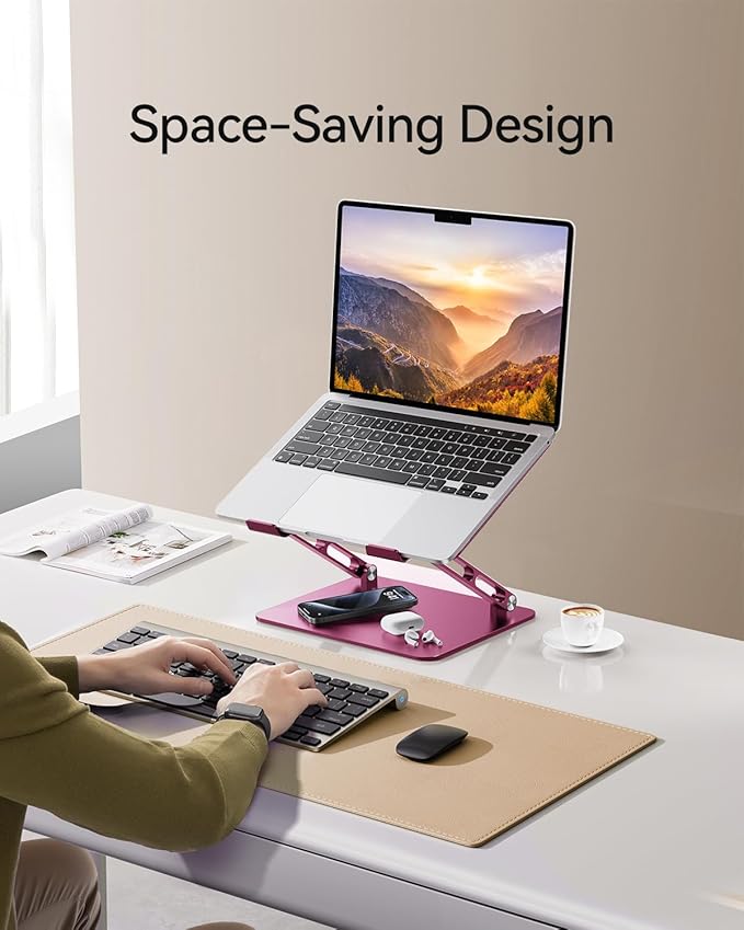 Foldable Aluminum Laptop Stand for 10-17.3" Laptops, Height Adjustable Portable Ergonomic Computer Holder, Space Saving Desk with Heat Dissipation. Compatible with MacBook/Dell/HP etc, Rose