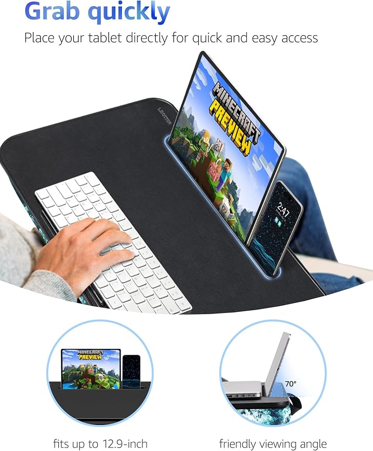 Lap Desk - Portable Laptop Stand & Stand, Fits Up to 17.3 in, Washable Cushion, Built-in Phone Holder & Mouse Pad - Gaming, Eating, Writing, Working on Bed, Couch,Floor - Large, Blue Wave（L.DOCTOR）