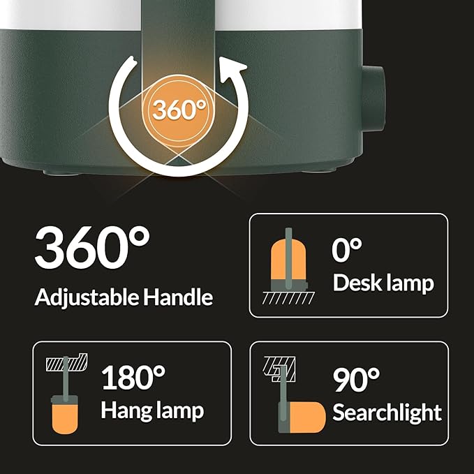 KLEAH Table Lamp Portable Cordless Lantern, 360° Portable Handle, Stepless Dimmer, Powerful Long-Lasting 50hrs, Rechargeable LED Lantern for Camping Bedroom Party, Green