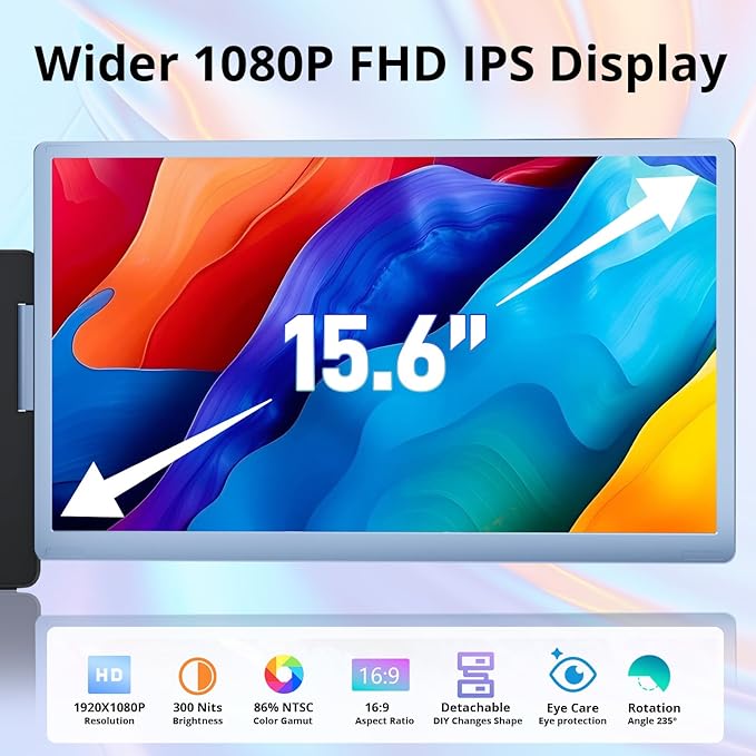 Laptop Screen Monitor Extender, Wider 1080P FHD Portable Monitor for Laptop, Built-in Speaker and Adjustable Backstand, Triple Screen Extender Compatible with Wins/MacOS/Chrome