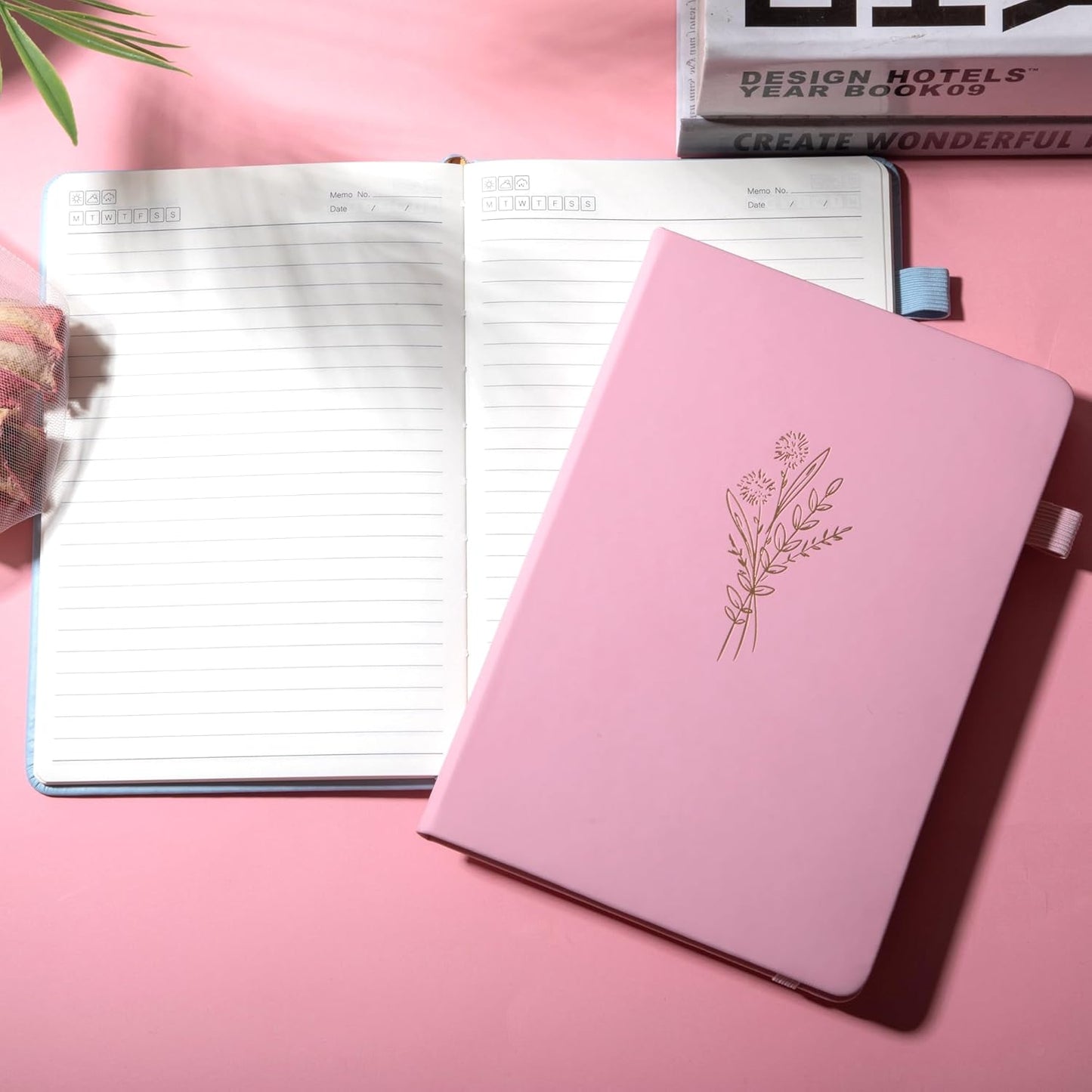 Lined Journal Notebook for Women Cute Leather Journals for Writing Aesthetic Floral Diary 192 Pages A5 Hardcover Journaling Notebooks with Pen Loop, 5.7 x 8.3 In, Pink