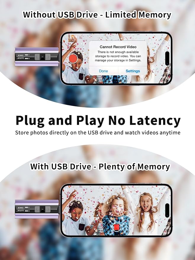 256GB Flash Drive Intended for Phone Tablet Androidphone and Computers, 4 in 1 Photo Stick for Phone Memory Storage Easily Backup Photos Videos, Plug and Play, No App Required (Light Purple)