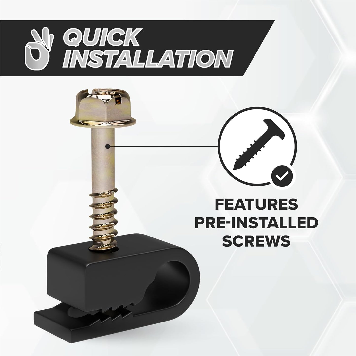 THE CIMPLE CO Wire Clips, Single Cable Wall Clip, Coaxial, Cat6, Electrical Wire, Ethernet, 1/4 in (6 mm) Screw Fastener, 100 Pack, Black