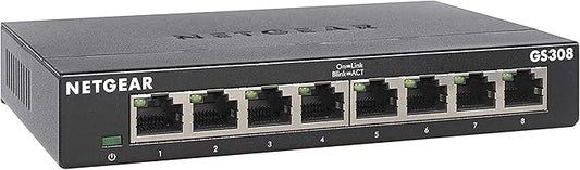 NETGEAR 8-Port Gigabit Ethernet Unmanaged Essentials Switch (GS308) - Home Network Hub, Office Ethernet Splitter, Plug-and-Play, Silent Operation, Desktop or Wall Mount