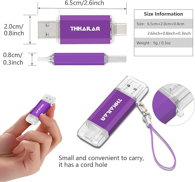 THKAILAR 128GB USB C Flash Drive 5 Pack,2-in-1 Dual Type-A&Type-C Thumb Drive USB 3.0 Memory Stick,High-Speed Flash Drive USB C for iPhone 15/16,Android,Mac,PC,PS4,Plug&Play,Durable&Compact Design