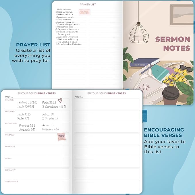 Clever Fox Bible Study Journal Large – Church Notes Notebook – Note Taking & Journaling Kit – Faith Based Religious Accessories, 7x10” (Aquamarine)
