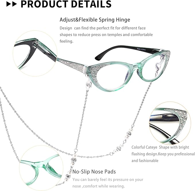 EYEURL Cat Eye Reading Glasses for Women Blue Light Blocking 3 Pack Computer Readers with Spring Hinge Lightweight Eyeglasses Anti Glare Filter, 3.25