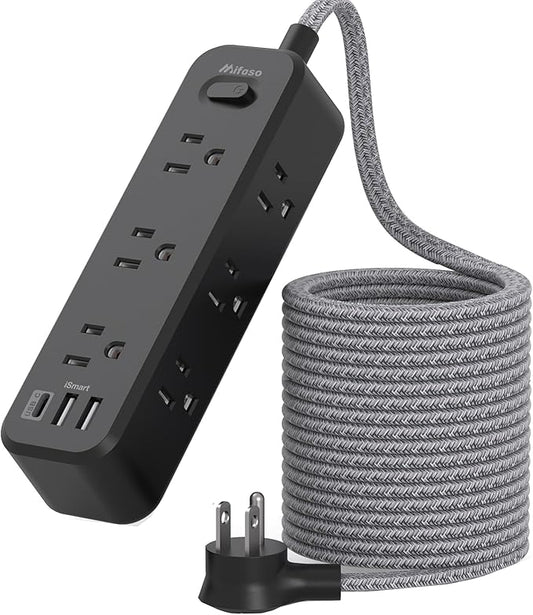 Extension Cord 25FT, Surge Protector Power Strip, Long Extension Cord with 9 Outlets 3 USB Ports, Extension Cord with Multiple Outlets, USB Power Strip for Home, Dorm Room Essentials, College, Black