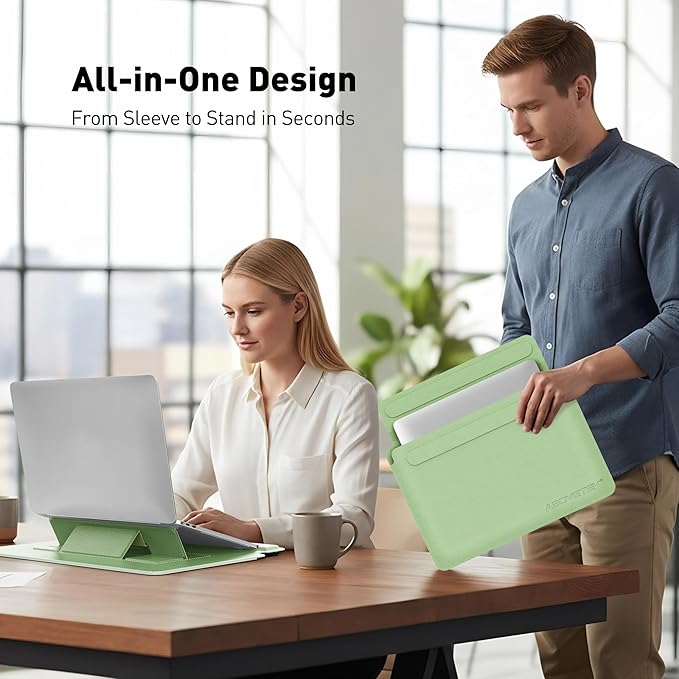 AboveTEK Laptop Sleeve Case for 13-14 inch MacBook Air/Pro, Slim Laptop Case with Stand, Ergonomic Wrist Rest & Mouse Pad, Waterproof Anti-Scratch Leather Bag for 13-14 Surface HP (Sage Green)