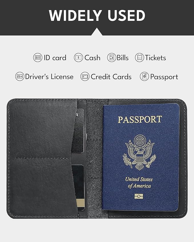 ALLIVE Passport Holder for Travel, Genuine Leather Passport Holder Women Men,Passport Cover Wallet,Travel Must Haves Airport Essentials Travel Gifts Black