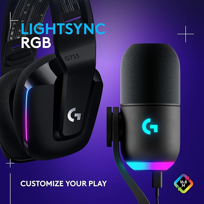 Logitech G733 Lightspeed Wireless Gaming Headset +Yeti GX Dynamic RGB Gaming Microphone with LIGHTSYNC, USB - Black
